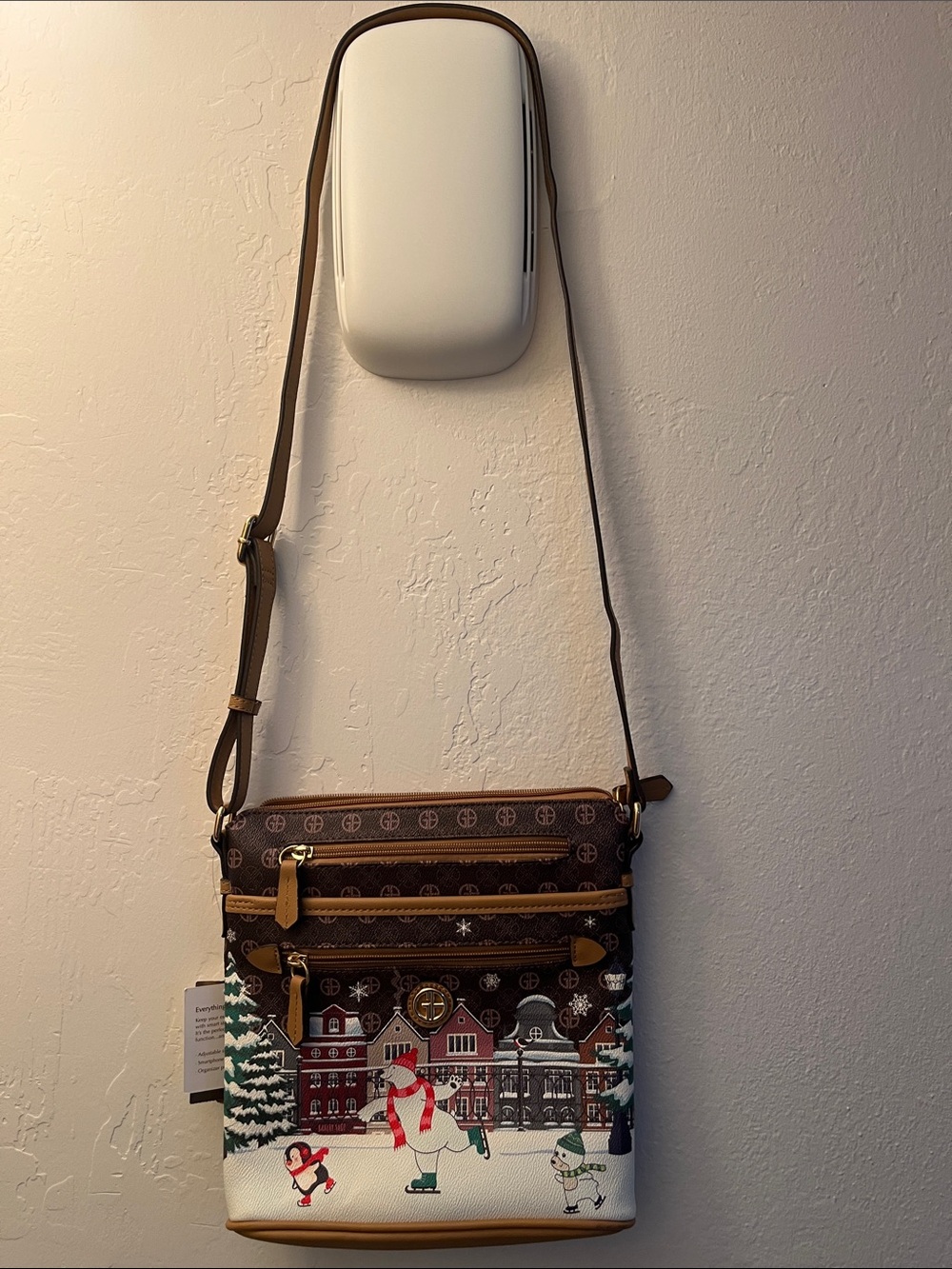 Giani Bernini Crossbody Bag, Skating Polar Bears, Penguin Winter Scene